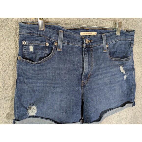 Levi's women's mid length jean shorts Size 31 rolled cuff distressed 4" length - Picture 1 of 9